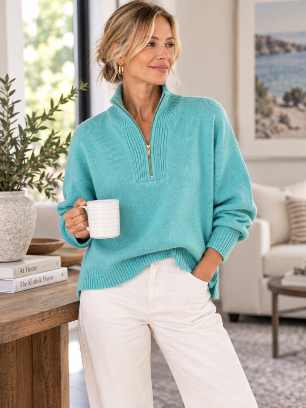J.Crew Seafoam Merino Wool Alpaca Blend Half Zip Sweater XL